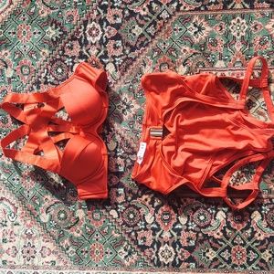 Women's Red Strappy Lingerie Set